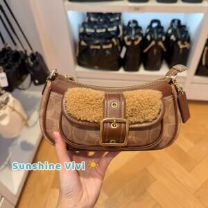 NWT Coach CDB13 Ashton Mini Shoulder Bag Signature Canvas Gold/Tan/Vintage Brown